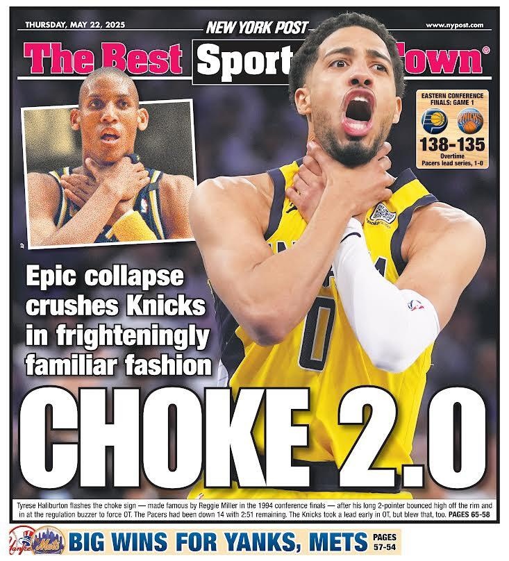 👊《纽约邮报》体育版头条：哈利伯顿导演锁喉2.0版